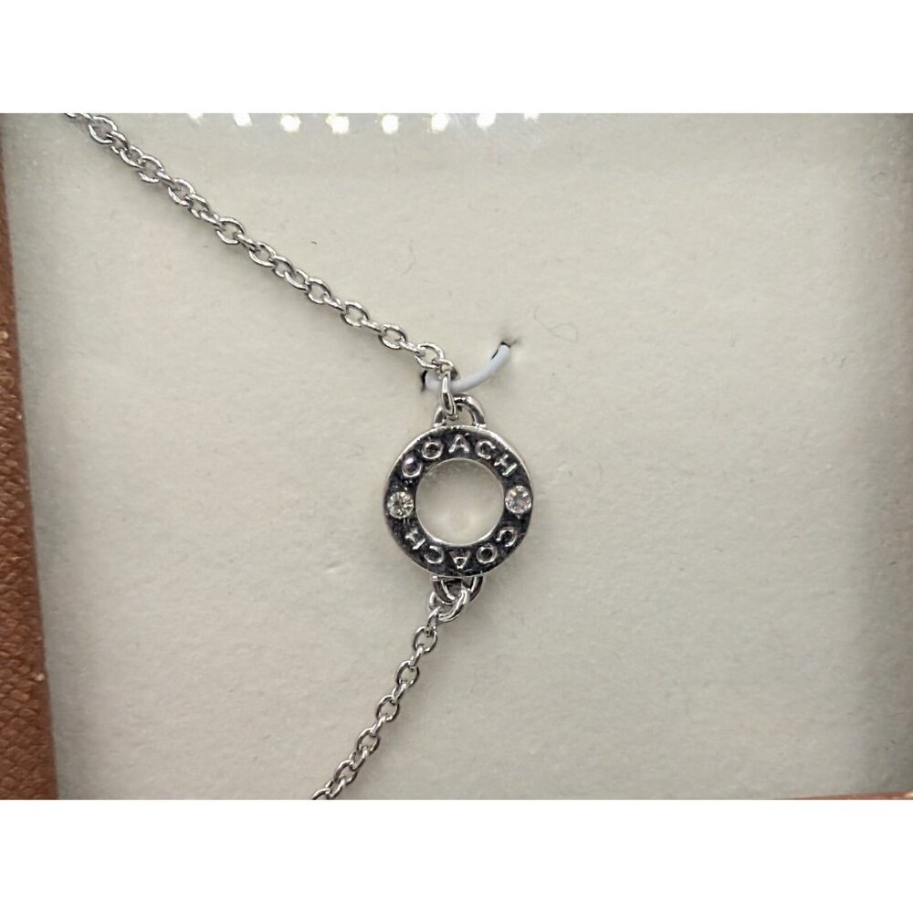 COACH Signature Circle Logo rhinestone Silver Necklace Open Damaged Box - Picture 2 of 12